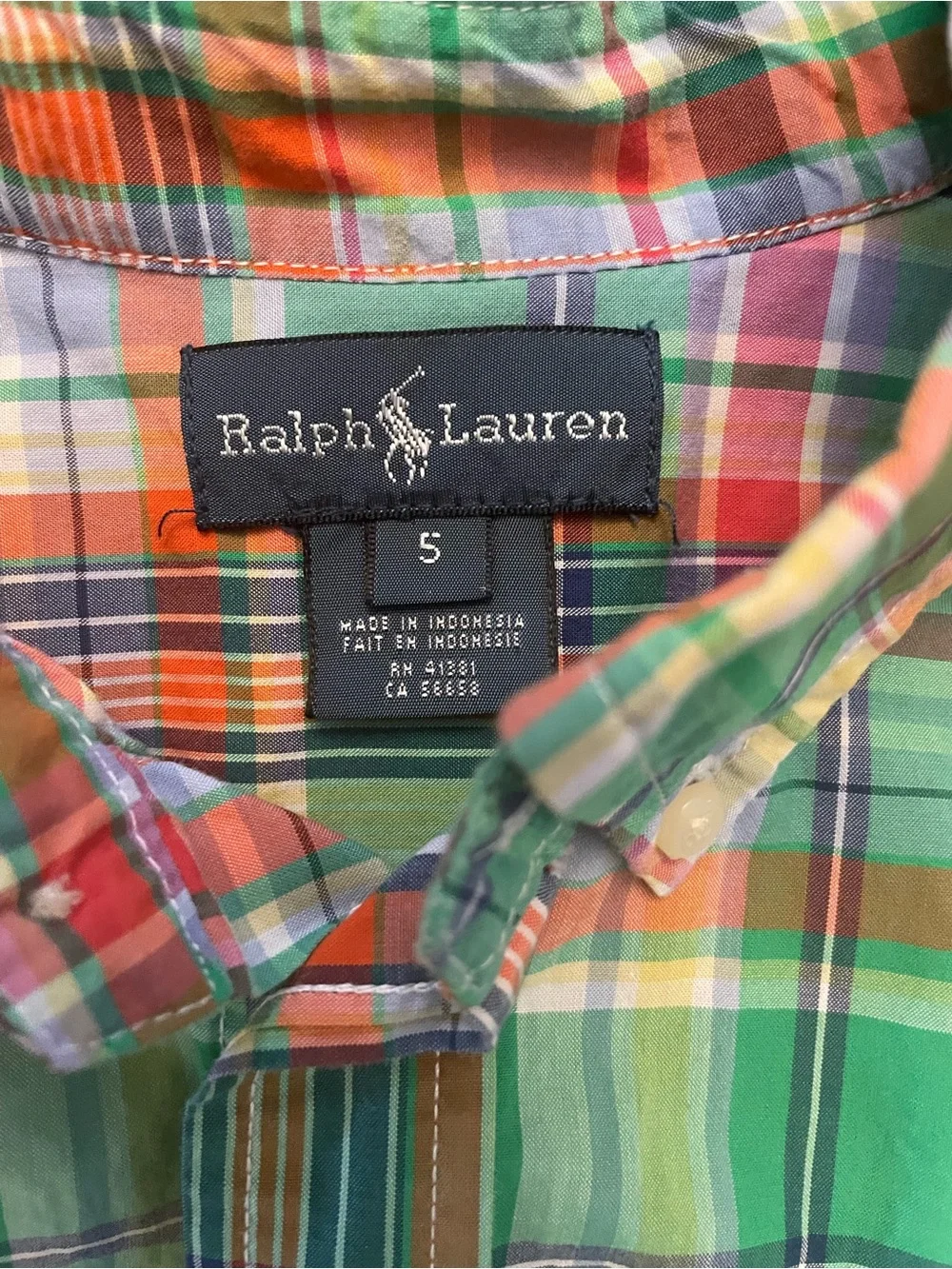 Ralph Lauren Boys Green Plaid Button Front Shirt | Classic Preppy Cotton | 5